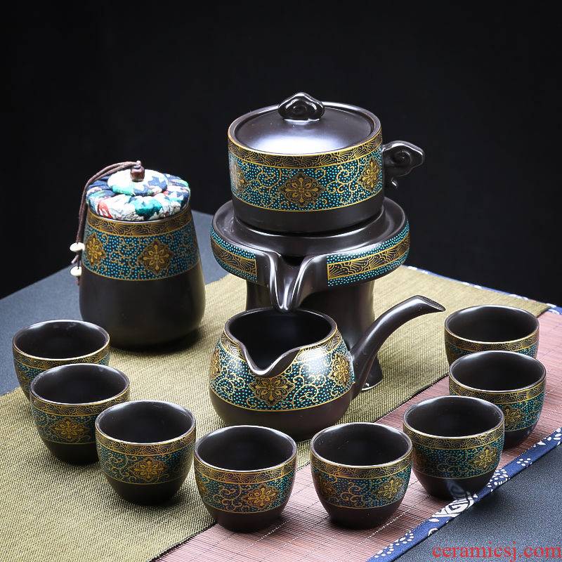 Purple ice crack of a complete set of kung fu tea set of household ceramic teapot teacup tea tea tray was high - end gift box set gifts