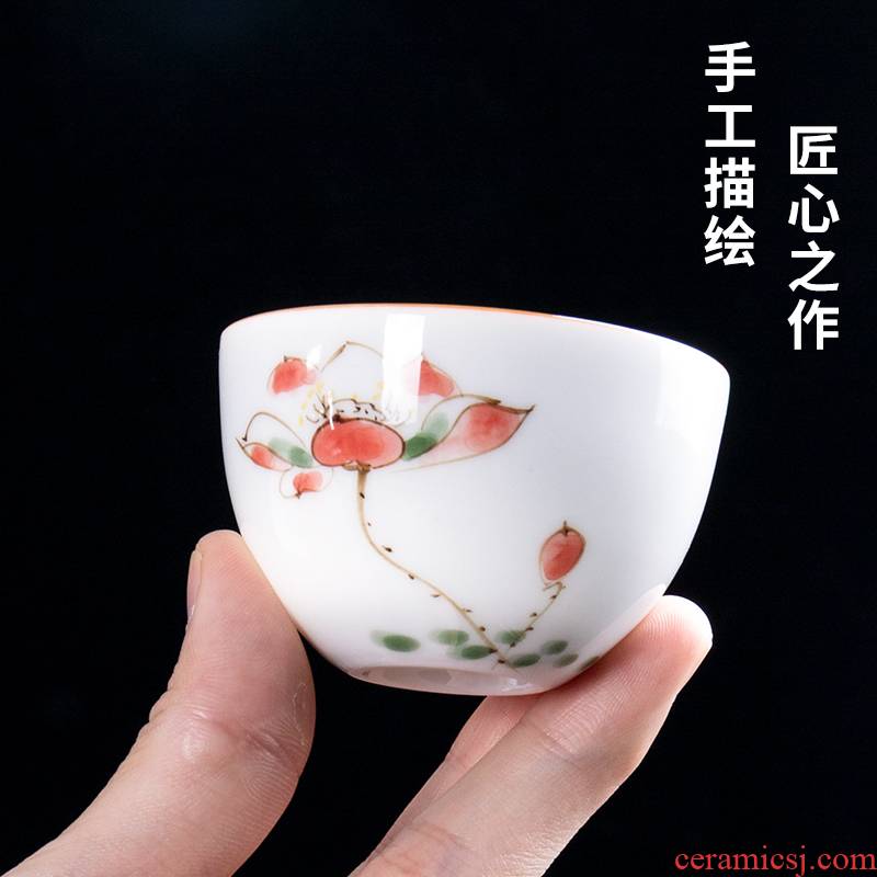 Hand - made pure manual single master cup tea cup white jade porcelain sample tea cup personal kunfu tea bowl suit