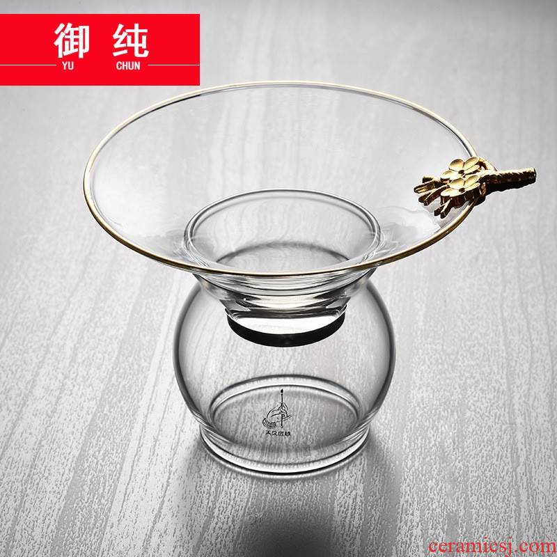 Royal pure) transparent heat - resistant glass tea strainer kung fu tea set filter gold name plum tea filter