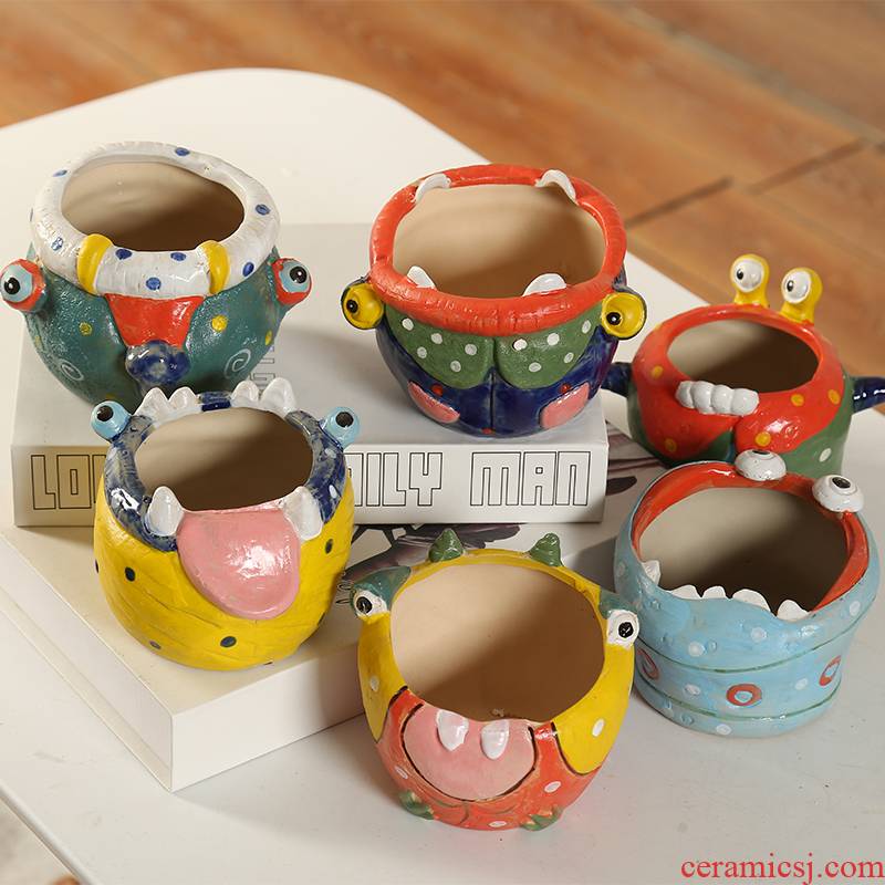 The An idea wacky special offer a clearance of coloured drawing or pattern of much meat flowerpot ceramic move breathable Korean little monsters basin coarse pottery