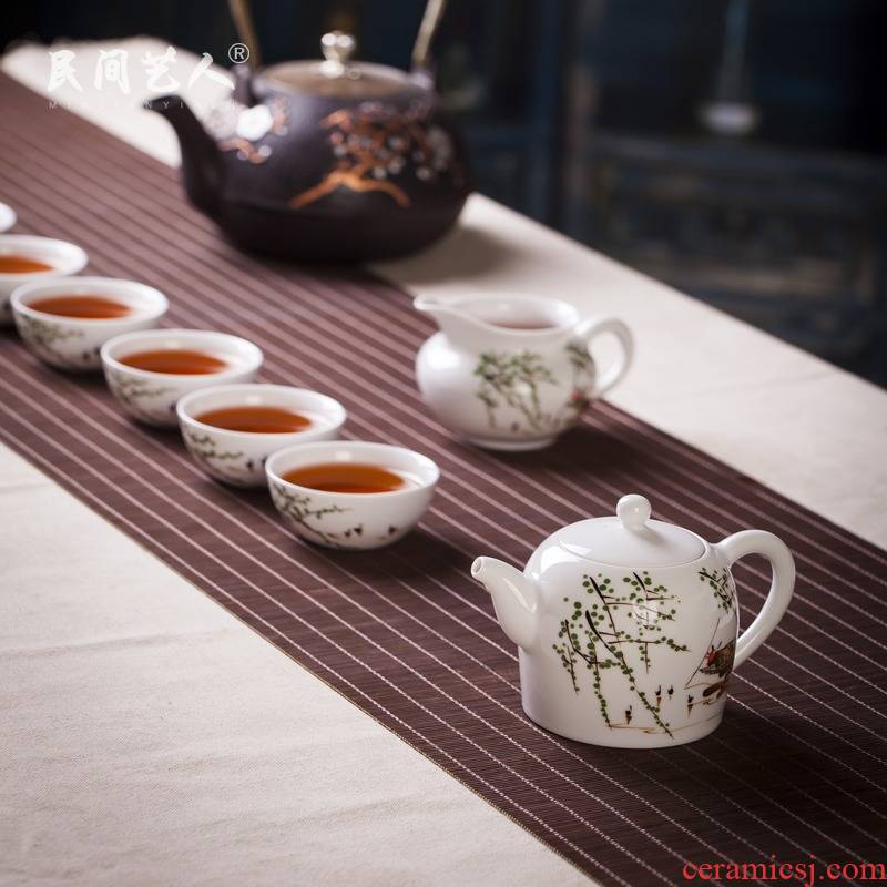 Jingdezhen ceramic hand - made famille rose tea set of group of eight head of kung fu tea set gift tea set with gift box
