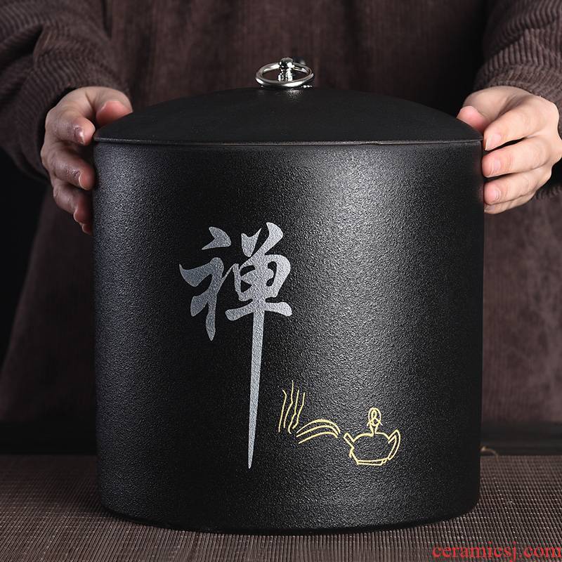 Tao blessing, black pottery produces a large ceramic seven cake caddy fixings pottery tea cake boxes sealed up tea tea storage storehouse