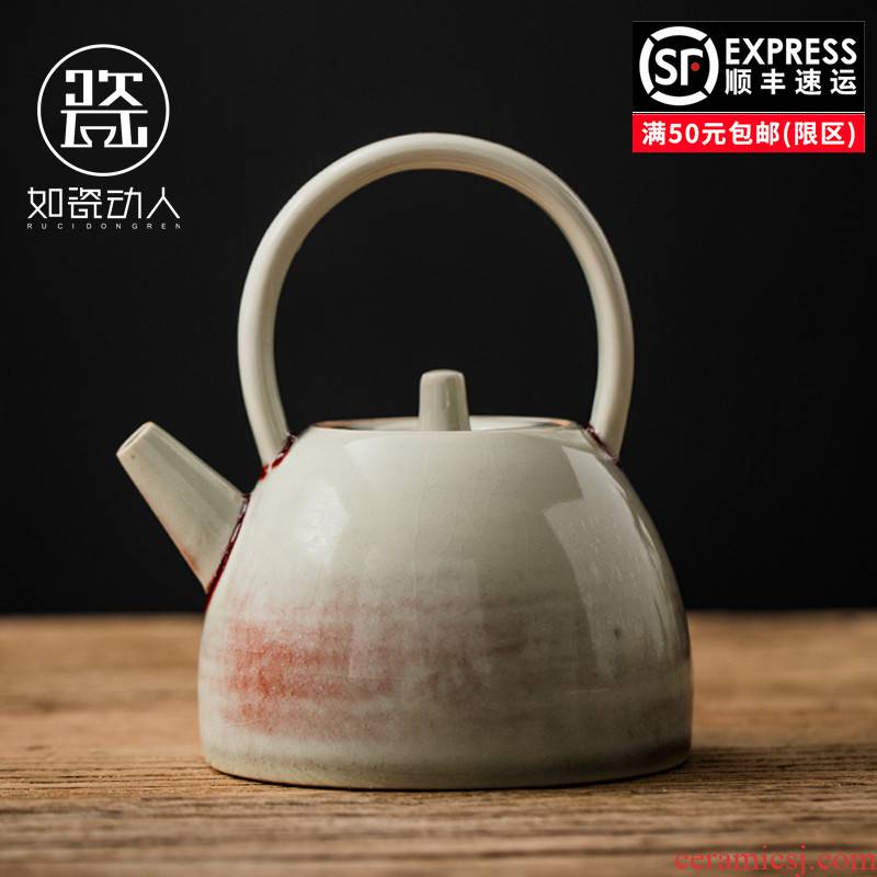 Ruby red pot of ceramic teapot household contracted retro girder kung fu tea set personal office Japanese teapot single pot