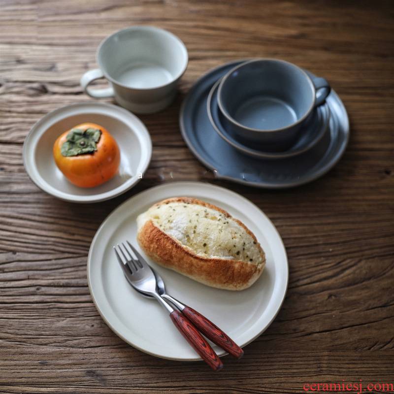 Tong baiyi tableware retro frosted matte enrolled Japanese dishes handle cup of salad bowl posed ceramic dish for breakfast