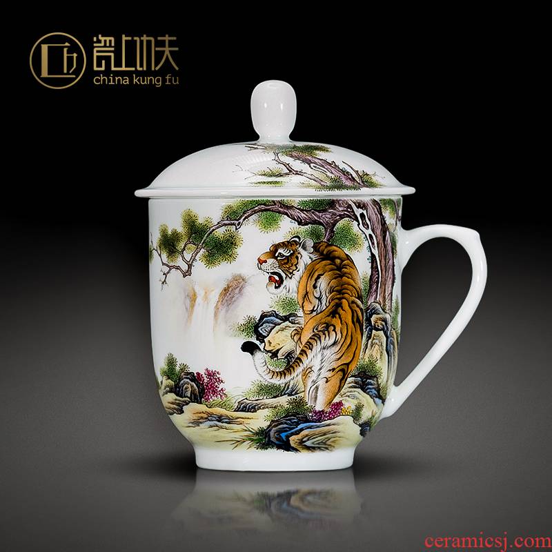Jingdezhen hand - made colored enamel handle cup roars of nights ceramic cup office cup cup custom boss