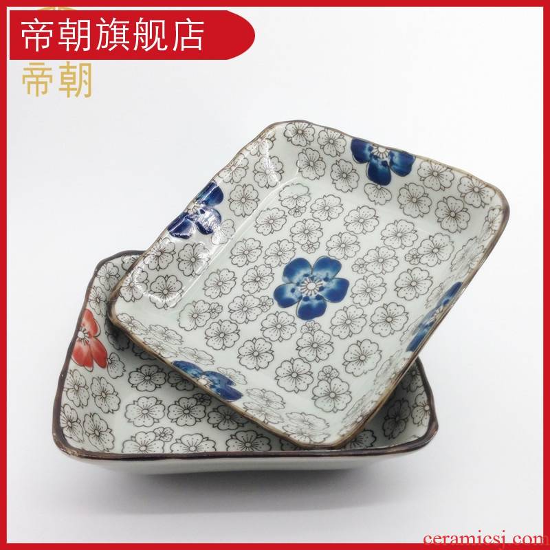 Emperor dynasty ceramics flat tetragonal Japanese salad plates square plate and wind household utensils creative hand - made