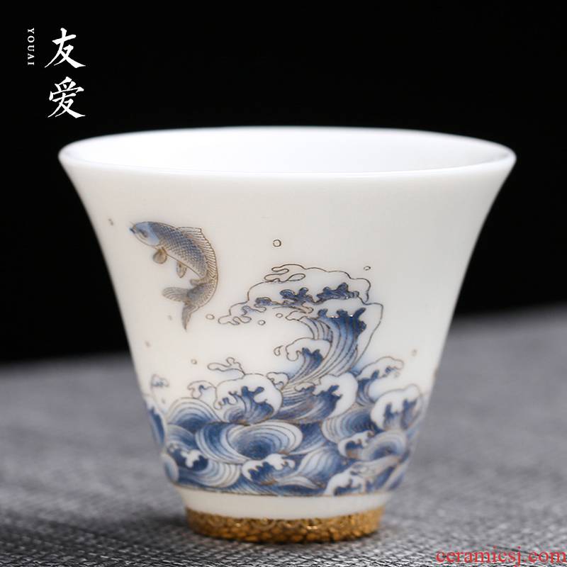 Love white porcelain painting of flowers and birds master kung fu tea tea sample tea cup single hat to a cup of tea cups small cup