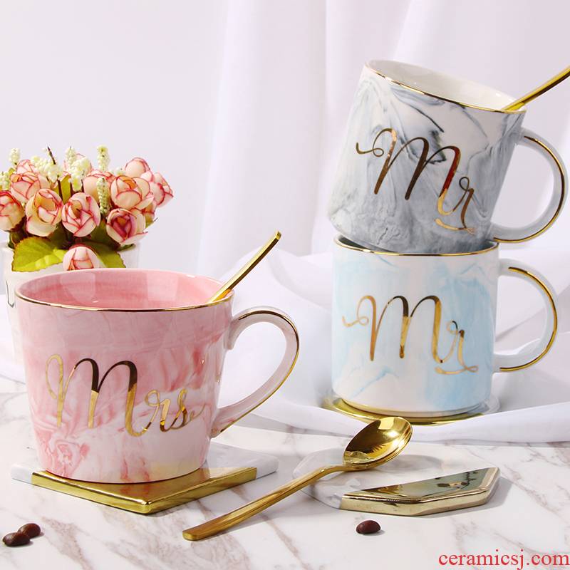 European marble ceramic keller cup couples home coffee cups with cover teaspoons of drinking a cup of office men and women