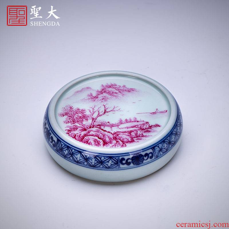 The big buy blue and white flower, leaf veins hand - made ceramic cover color ink agate red landscape cover all hand of jingdezhen tea service