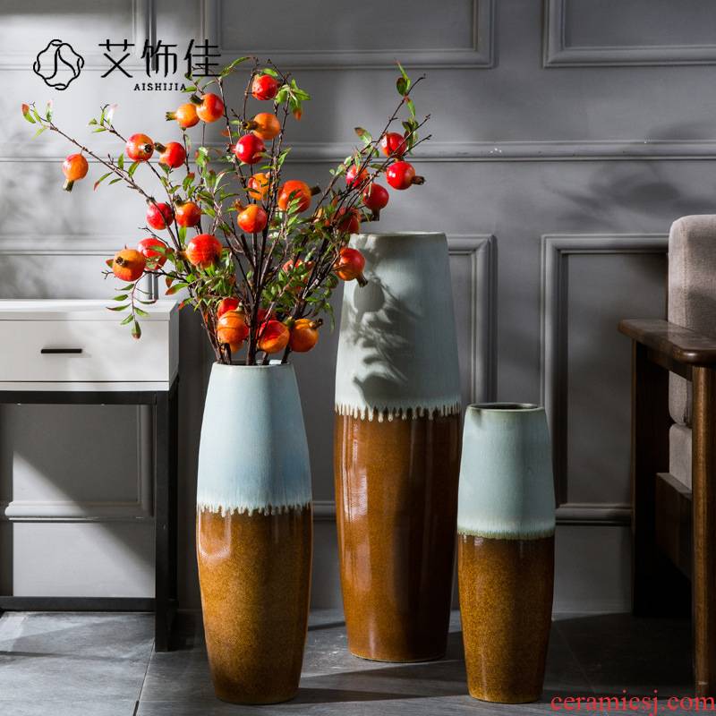New Chinese style ceramic floor tall hotel club vase glaze up with dried flowers flower arrangement sitting room adornment is placed