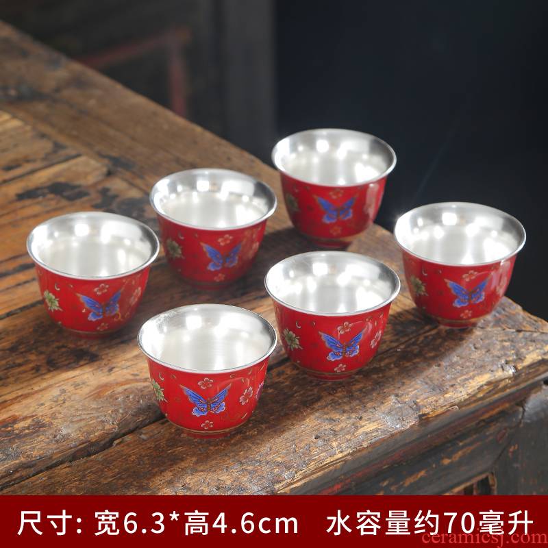 999 sterling silver, jingdezhen blue and white porcelain kung fu tea tasted silver gilding single cup sample tea cup master cup hand with silver cups