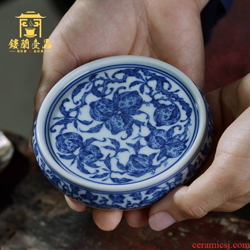 Jingdezhen ceramic checking blue and white lid cover buy tea accessories lid hand - made lid holder frame paperweight