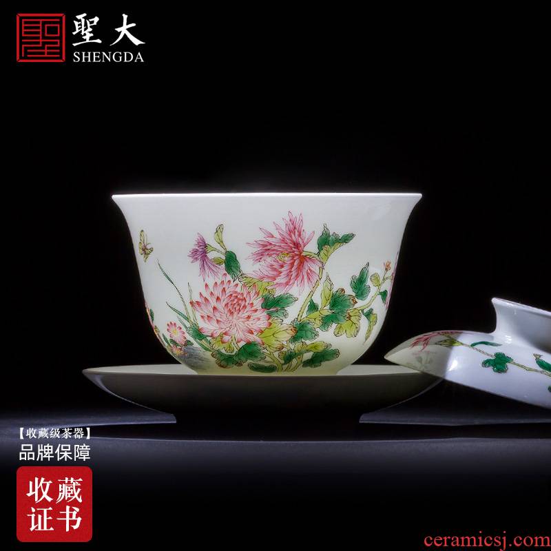 Holy big three to tureen hand - made ceramic colored enamel is the spit tureen tea bowl full manual of jingdezhen tea service