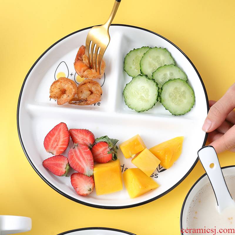 Ceramic frame plate of creative people eat breakfast table suit household food dish three separate plate breakfast dishes