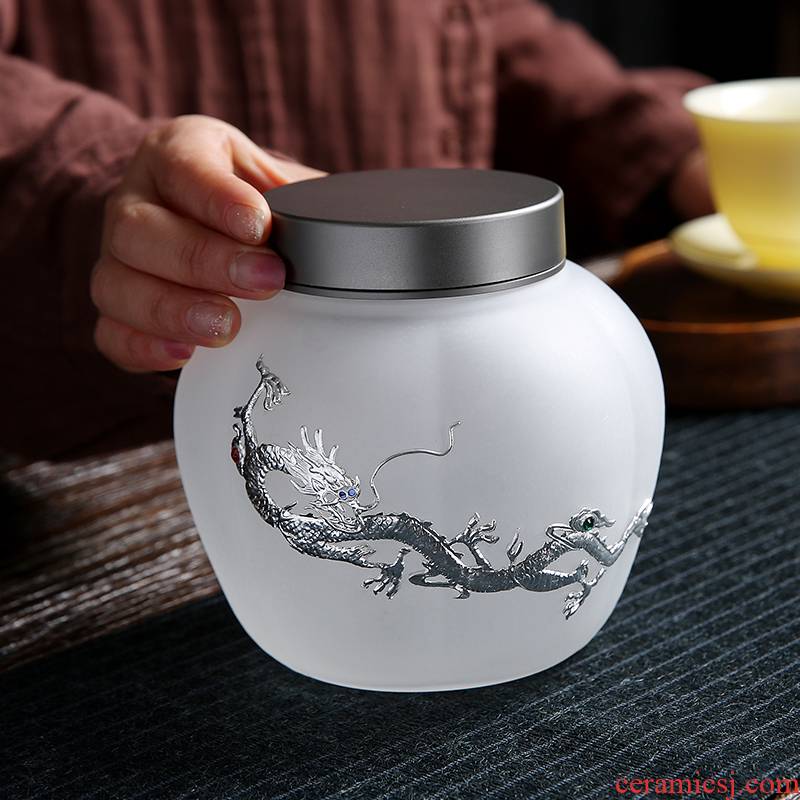 Glass tea pot large seal pot receive grain storage tank transparent small silver POTS of tea boxes