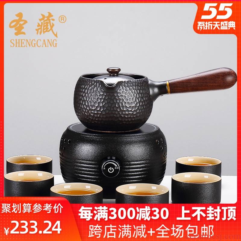 Ceramic cooking pot small household electric TaoLu tea stove teacup set side of real wood to burn the jug kettle with Japanese