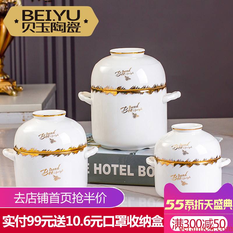 BeiYu bee ipads porcelain ceramic double cover water bird 's nest stew stew to use household with cover stew pot 1 to 2