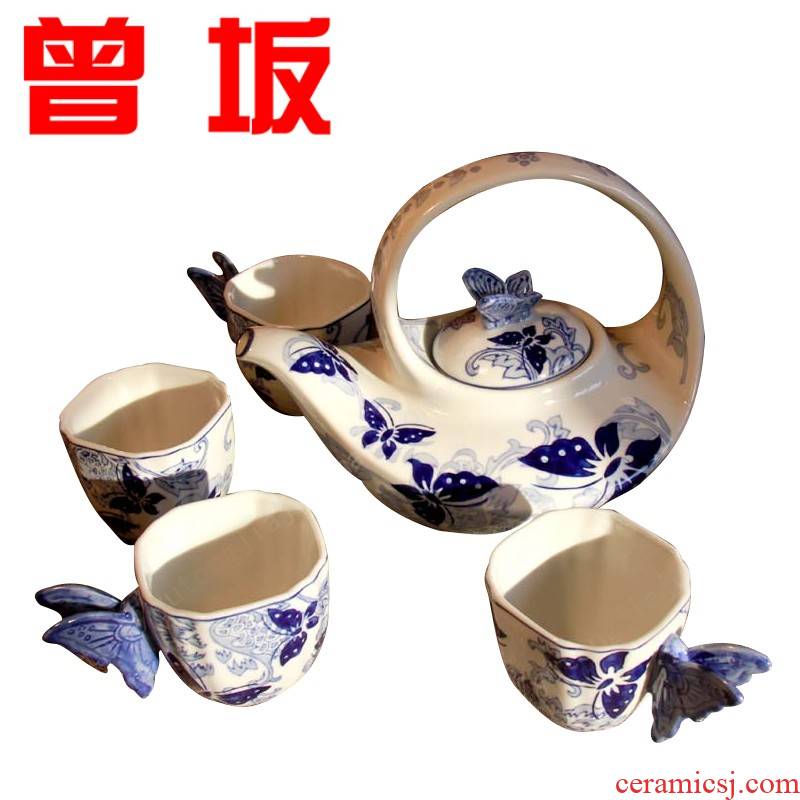 Once sitting home of kung fu tea set of jingdezhen blue and white porcelain recent four suits for