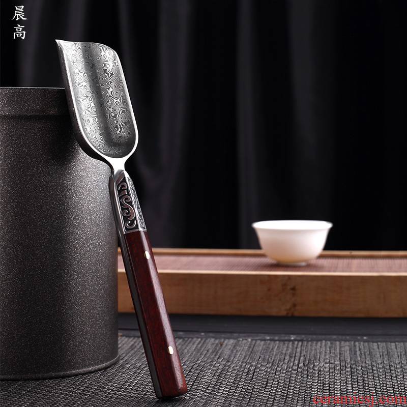 Morning high tea spoon, stainless steel shovel ebony tea spoon teaspoon of tea accessories pure copper Damascus steel