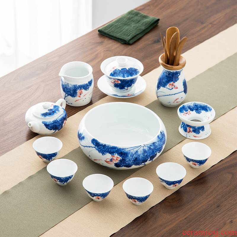 The high time Chinese kung fu tea set ceramic cups white porcelain lotus office lid bowl of tea