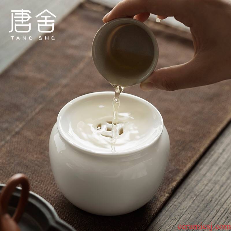 Tang dehua white porcelain tea wash water, after the household Japanese have the ceramic cover small built water tea accessories tea taking with zero