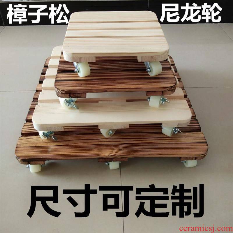 The Base site movable wooden pallets, roller rolling square vase creative square bottom tray pulleys