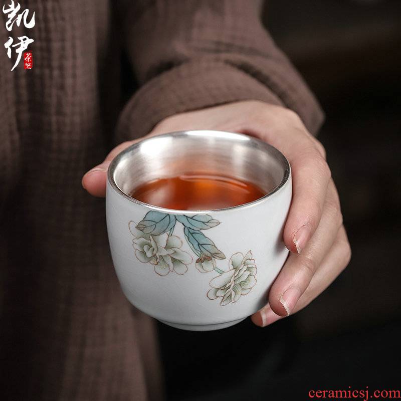 Start your up 999 coppering. As hand - made master cup sample tea cup silver cup of jingdezhen ceramics kung fu tea set silver cup