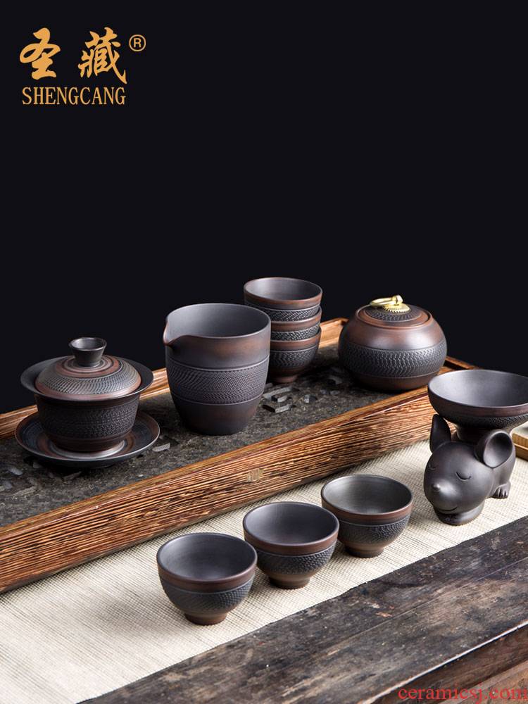 Jianshui purple ceramic tea set restoring ancient ways suit household kung fu tureen fair keller cup tea pot gift boxes of a complete set of Z