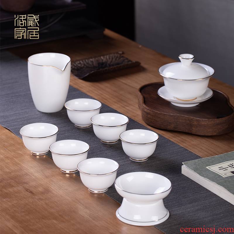 Blower, jingdezhen ceramic tureen fair keller cup high - grade white porcelain tea bowl household kung fu tea set