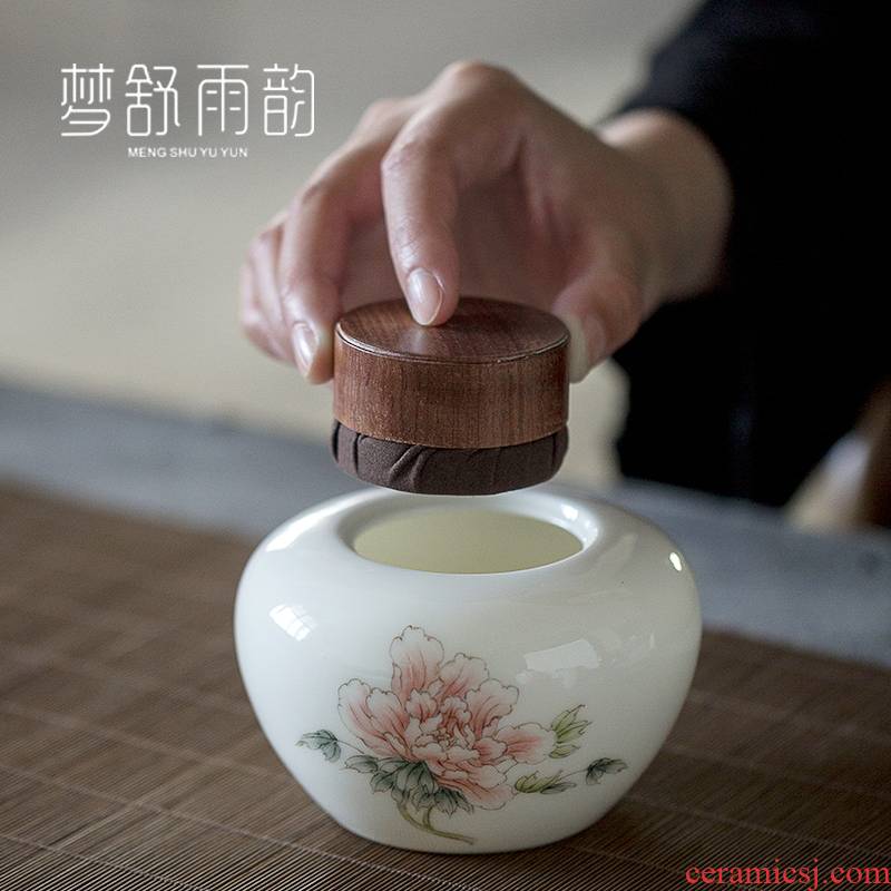 Dream ShuYu rhyme dehua white porcelain hand - made ceramic seal pot caddy fixings moistureproof household small POTS of tea warehouse