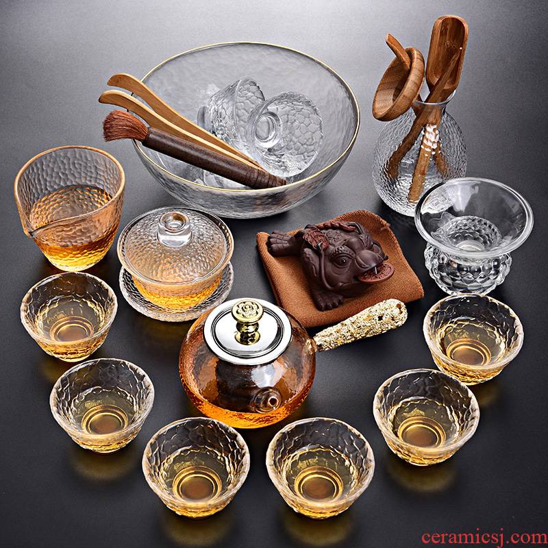 Tao blessing glass kung fu tea set home a whole set of heat - resistant glass teapot teacup tea tea set