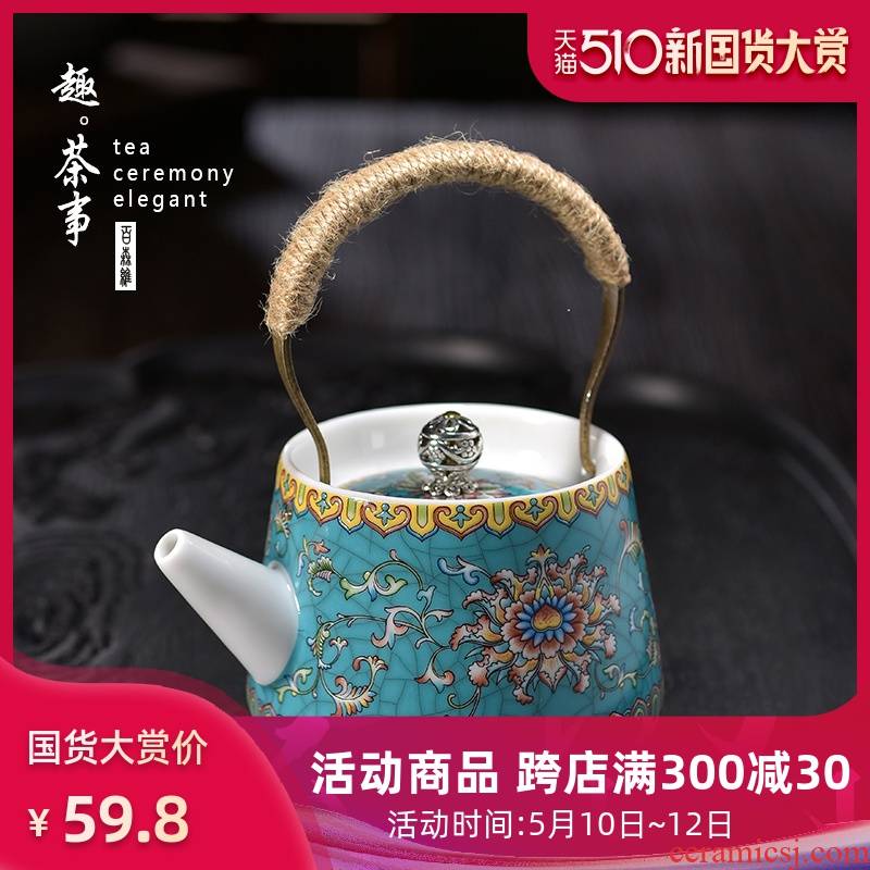 Jingdezhen vintage Japanese colored enamel cloisonne ceramic teapot single girder pot pot kung fu tea tea set