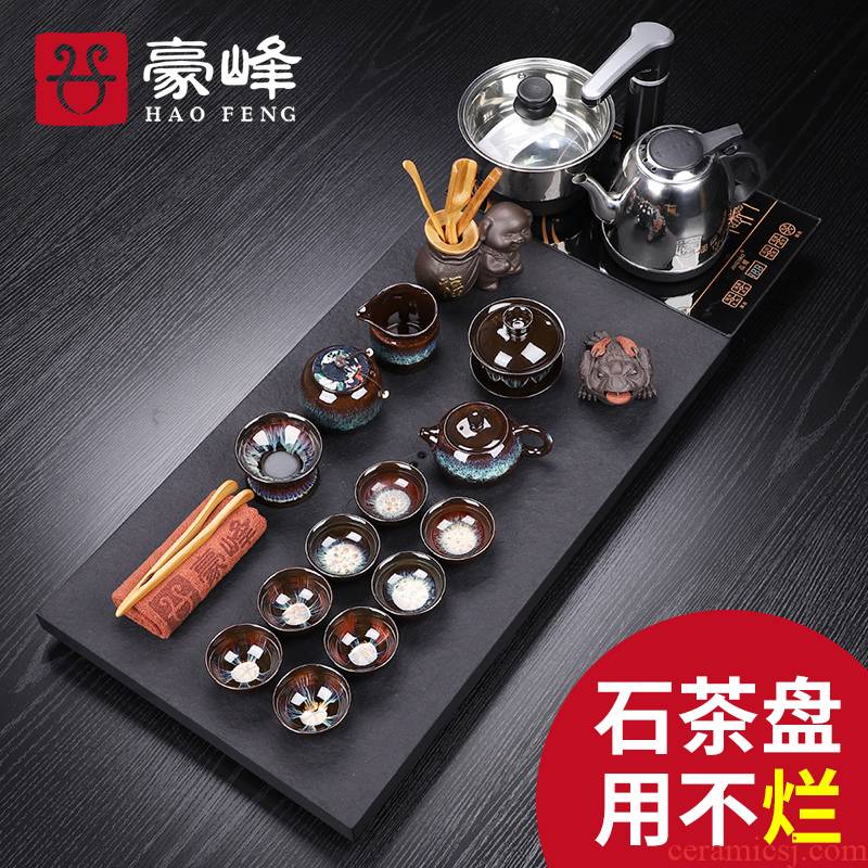 HaoFeng purple sand tea set household sharply stone tea tray was real wood of a complete set of kung fu tea tea teapot teacup