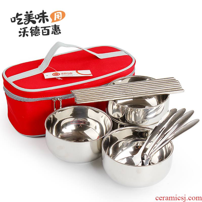 Ward (household stainless steel bowl suit restore ancient ways of eating food family dishes soup bowl spoon, chopsticks Japanese rice bowls
