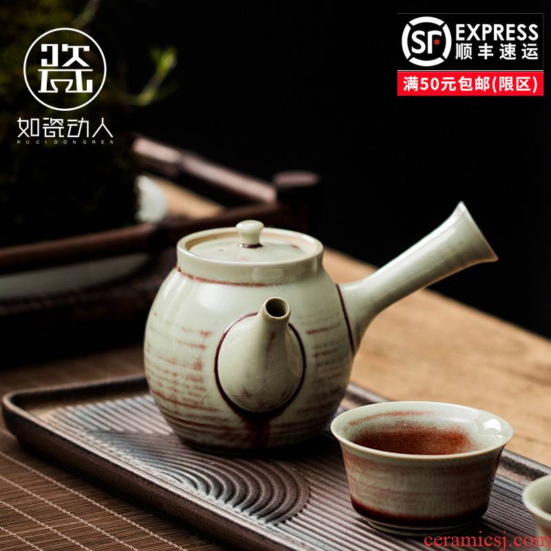 Ruby red side restoring ancient ways household contracted ceramic teapot kung fu tea set Japanese personal manual teapot single pot