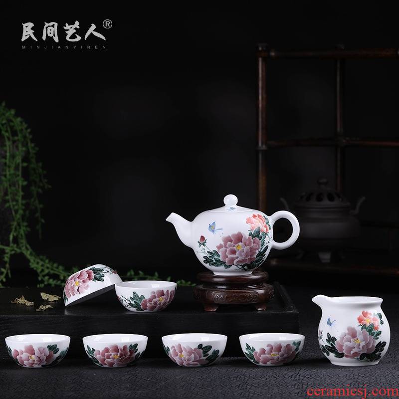 Jingdezhen glaze color under the kung fu tea set of a complete set of household hand - made ceramic teapot teacup fair keller portable