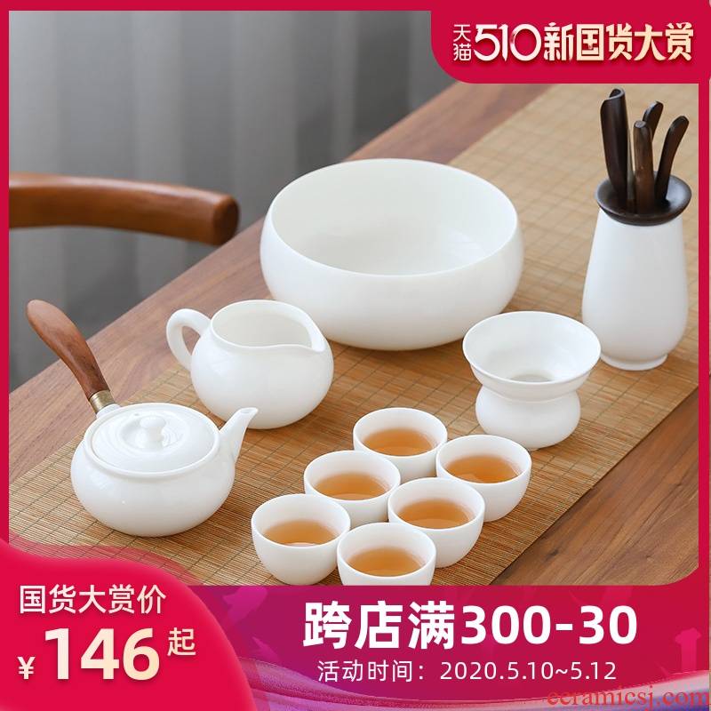 Jun ware dehua white porcelain kung fu tea set suit small set of contracted household ceramic cup lid bowl sitting room suit