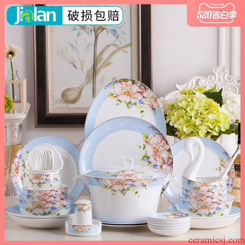 Garland 56 head ipads porcelain tableware suit northern rural western tableware ceramic dish dish 10 people combination of gifts