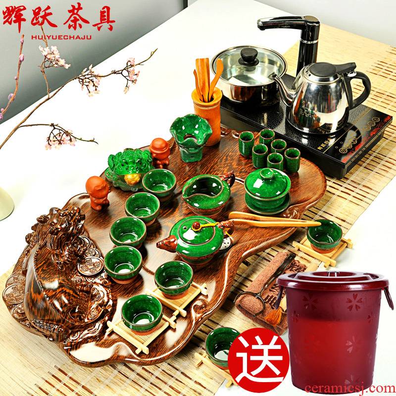 Hui, make tea sets ice crack kung fu tea set your up of pottery and porcelain of a complete set of electromagnetism technology wood tea tray cups