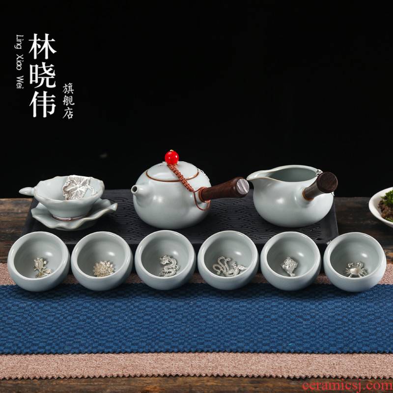 Your up ceramic pure silver of a complete set of kung fu tea set with silver tea set Your porcelain pieces of household contracted teapot teacup