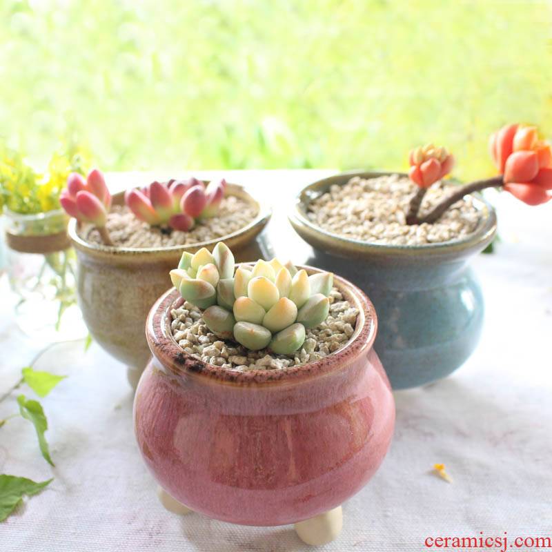 Fleshy flower pot through pockets ceramic simple variable square round new balcony meat meat the plants potted flower pot