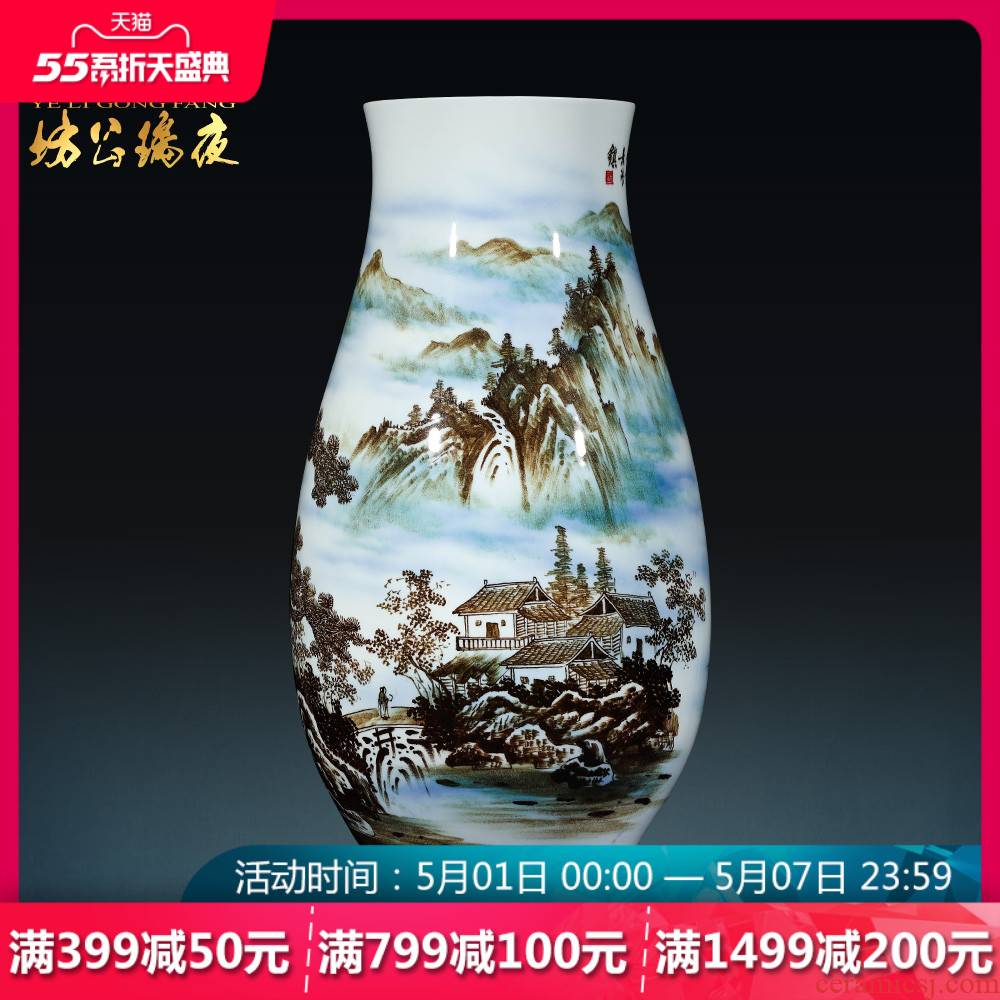 Jingdezhen ceramics vase furnishing articles by hand - made scenery songshan fishing implicit Chinese vase sitting room adornment
