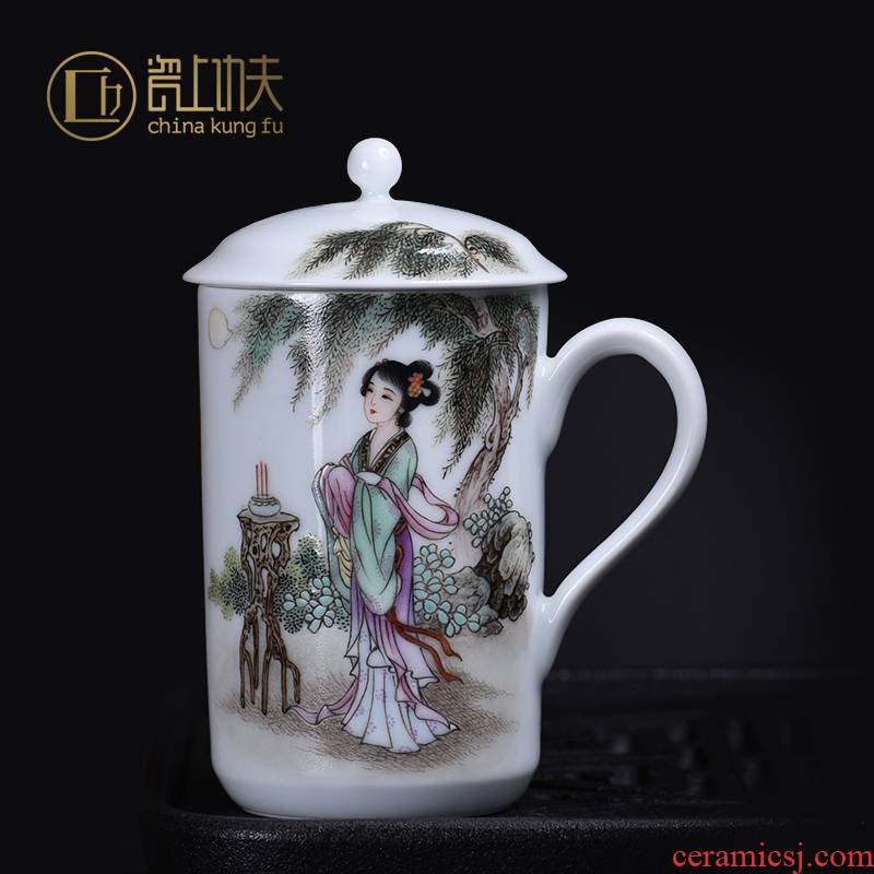 Pastel pure manual hand - made with cover cups with handles the collection business gifts of high - grade jingdezhen ceramic cup