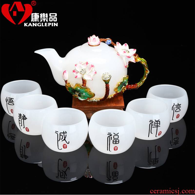 Recreational product gift jade colored enamel porcelain kung fu tea set household white porcelain cup teapot sample tea cup white jade