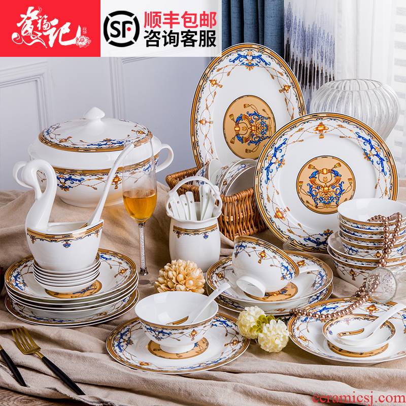 Dishes suit household European - style ipads porcelain tableware western - style Dishes combine move anti hot tableware creative gift set