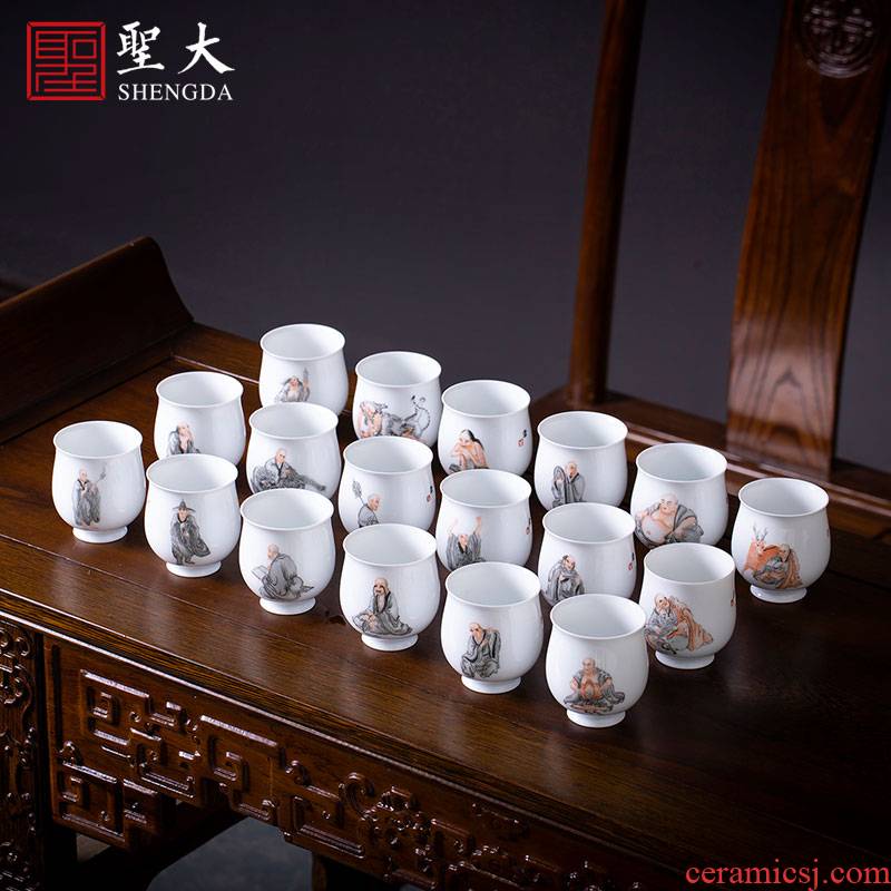 Santa teacups hand - made ceramic kung fu new see 18 arhats CPU master cup sample tea cup set of jingdezhen tea service