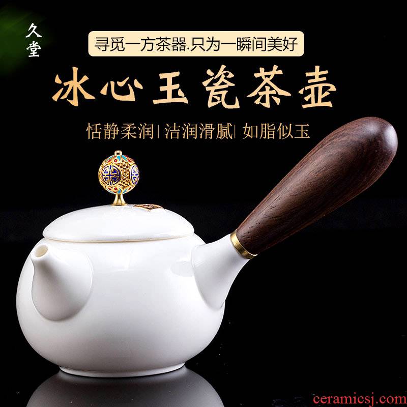 Morning suet jade teapot tea to implement high white porcelain tea set the see colour of jingdezhen wood side teapot kung fu tea set