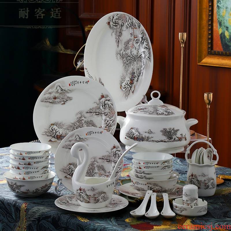 Hold to guest comfortable tableware dishes of jingdezhen ceramic tableware custom gift set LOGO promotional bowl dish dish suits for