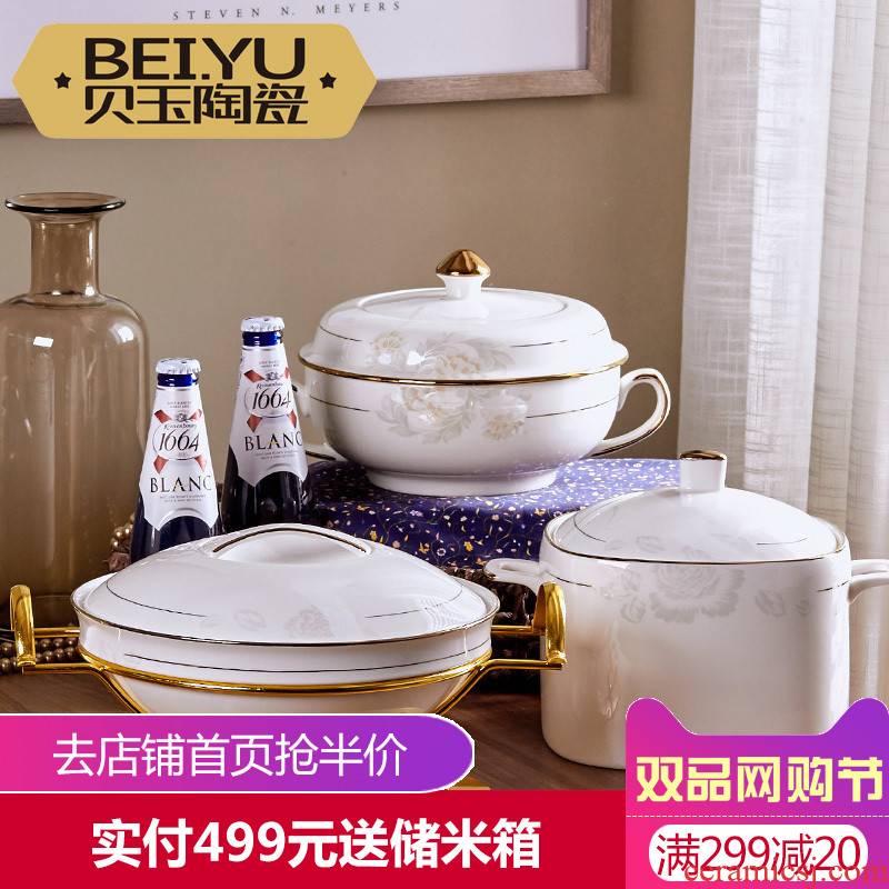 BeiYu tureen large household microwave oven mercifully rainbow such as bowl dish bowl with cover bowls basin of jingdezhen ceramic soup pot