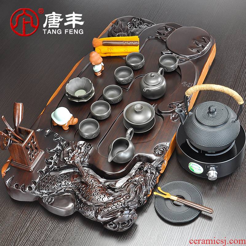 Tang Feng a whole piece of ebony wood tea tray was suit violet arenaceous imitation song dynasty style typeface your up TaoLu kung fu tea set iron pot of electricity